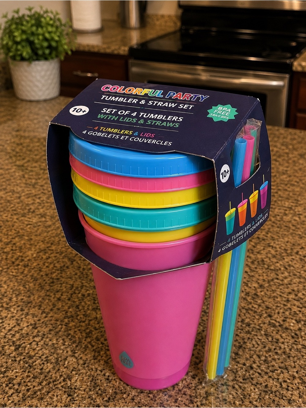 Colorful Party Cup Set with Straws
